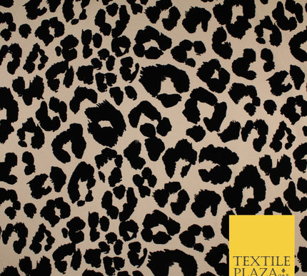 Beige Black Leopard Animal Print Flocked Stretch Jersey Fabric 56" 10113