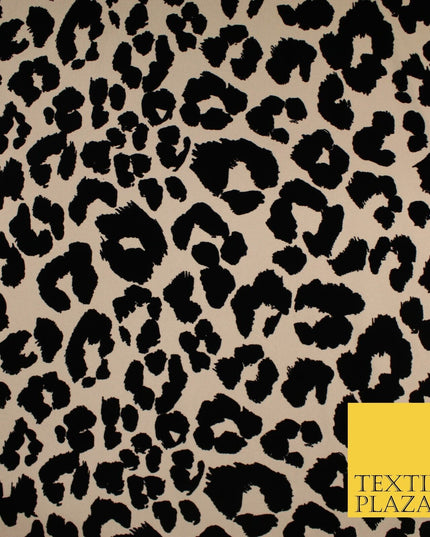 Beige Black Leopard Animal Print Flocked Stretch Jersey Fabric 56" 10113