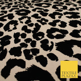 Beige Black Leopard Animal Print Flocked Stretch Jersey Fabric 56" 10113