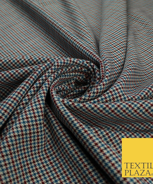 Dobby Cream with Black Tartan Check Dogtooth Plaid Polyviscose Fabric 56" 10023