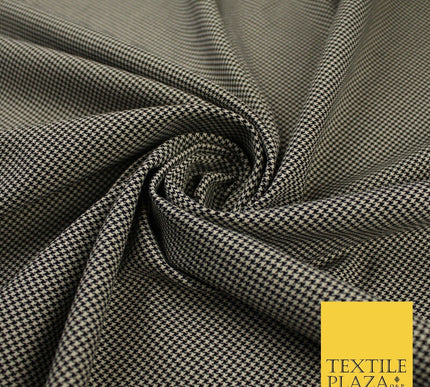 Beige with Black Tartan Check Dogtooth Plaid Polyviscose Fabric 56" 10022