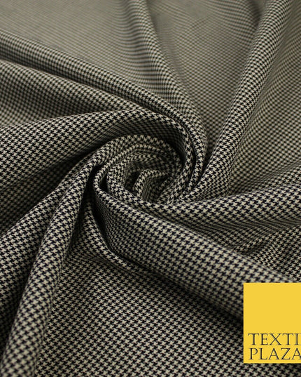 Beige with Black Tartan Check Dogtooth Plaid Polyviscose Fabric 56" 10022