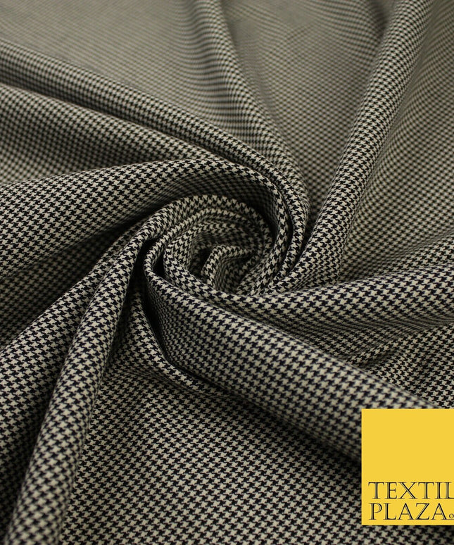 Beige with Black Tartan Check Dogtooth Plaid Polyviscose Fabric 56" 10022