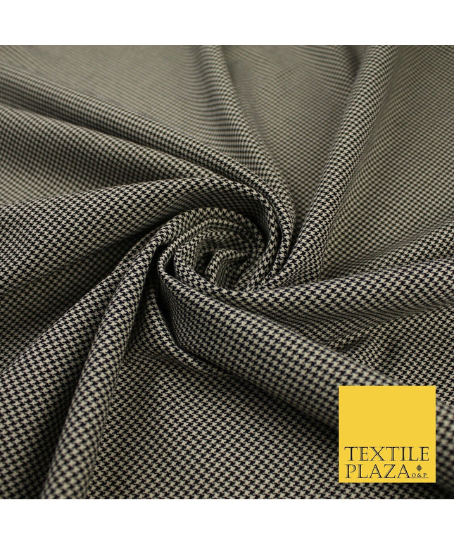 Beige with Black Tartan Check Dogtooth Plaid Polyviscose Fabric 56" 10022