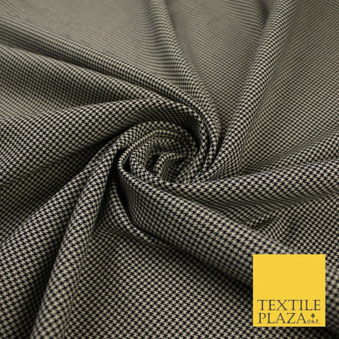 Beige with Black Tartan Check Dogtooth Plaid Polyviscose Fabric 56" 10022