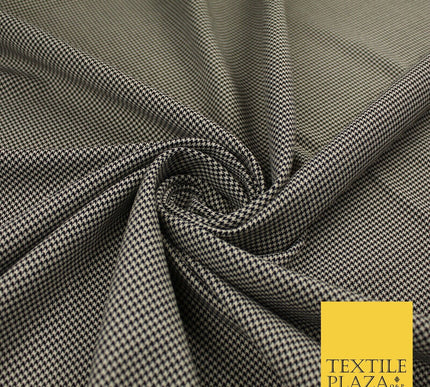 Beige with Black Tartan Check Dogtooth Plaid Polyviscose Fabric 56" 10022