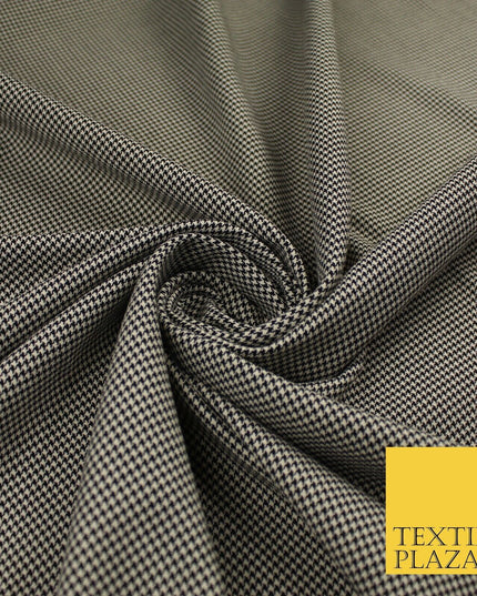 Beige with Black Tartan Check Dogtooth Plaid Polyviscose Fabric 56" 10022