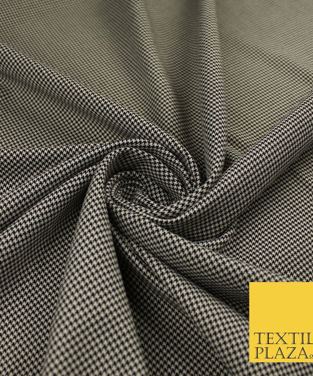 Beige with Black Tartan Check Dogtooth Plaid Polyviscose Fabric 56" 10022