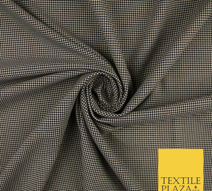 Beige with Black Tartan Check Dogtooth Plaid Polyviscose Fabric 56" 10022