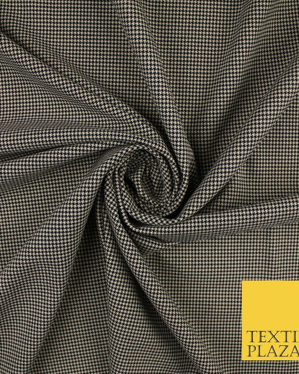 Beige with Black Tartan Check Dogtooth Plaid Polyviscose Fabric 56" 10022