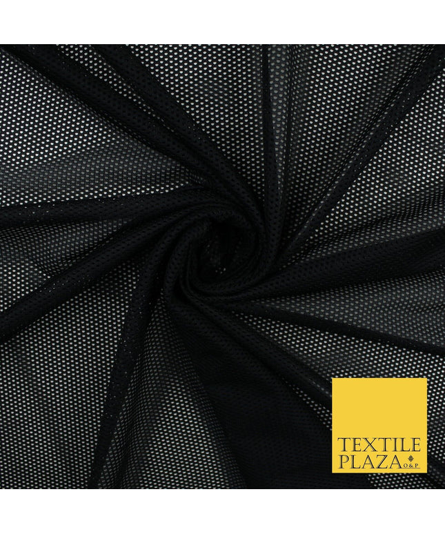 BLACK Airtex Fish Net Mesh Sports Stretch Polyester Dress Fabric 62"