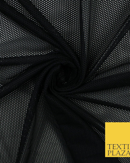 BLACK Airtex Fish Net Mesh Sports Stretch Polyester Dress Fabric 62"