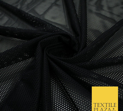BLACK Airtex Fish Net Mesh Sports Stretch Polyester Dress Fabric 62"