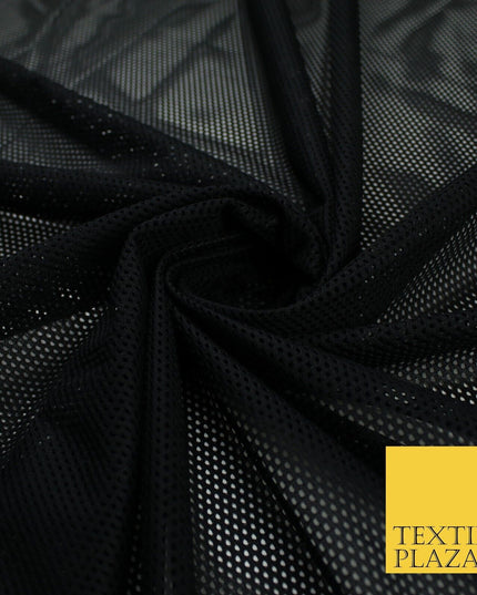 BLACK Airtex Fish Net Mesh Sports Stretch Polyester Dress Fabric 62"