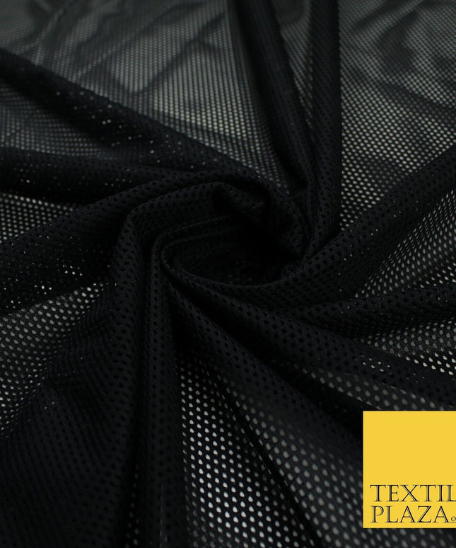 BLACK Airtex Fish Net Mesh Sports Stretch Polyester Dress Fabric 62"