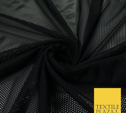BLACK Airtex Fish Net Mesh Sports Stretch Polyester Dress Fabric 62"