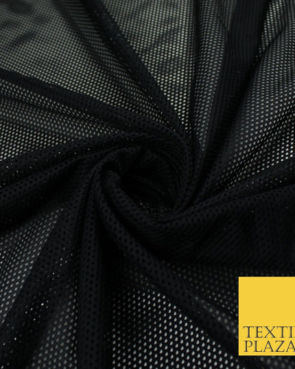 BLACK Airtex Fish Net Mesh Sports Stretch Polyester Dress Fabric 62"