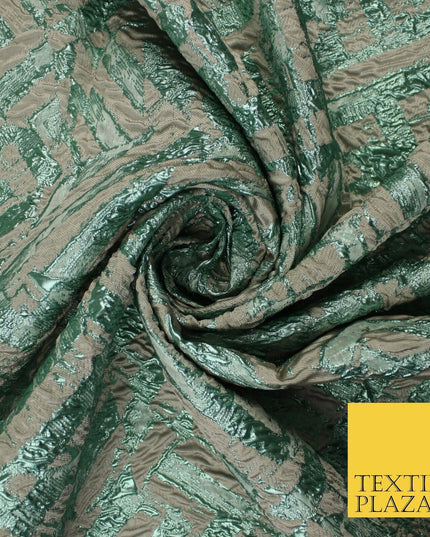 Beige & Metallic Mint Green Geometric Textured Brocade Jacquard Fabric 58" 10261