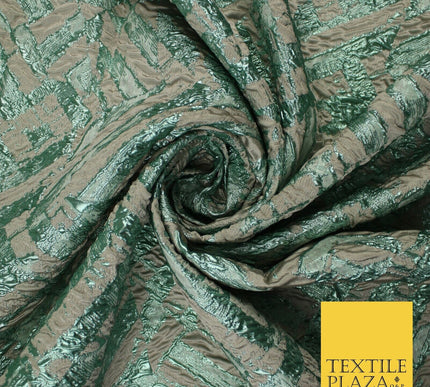 Beige & Metallic Mint Green Geometric Textured Brocade Jacquard Fabric 58" 10261