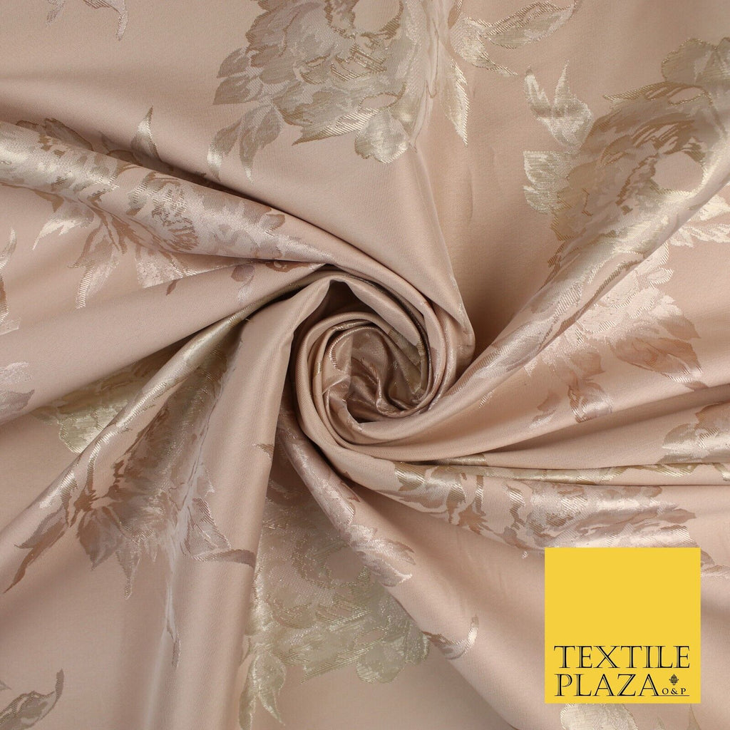 Dull Peach & Metallic Gold Floral Textured Brocade Jacquard Fabric 58" 10262