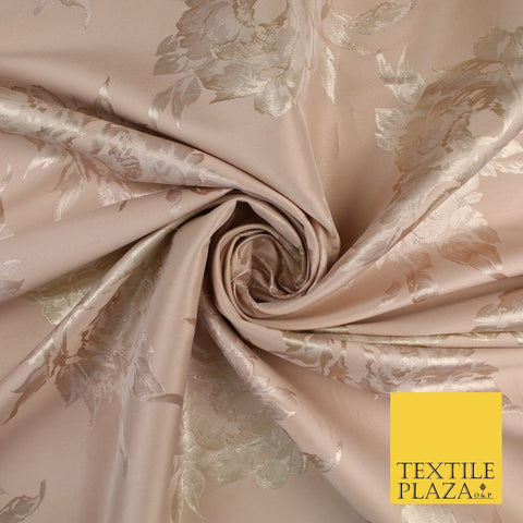 Dull Peach & Metallic Gold Floral Textured Brocade Jacquard Fabric 58" 10262