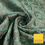 Beige & Metallic Mint Green Geometric Textured Brocade Jacquard Fabric 58" 10261