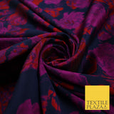 Navy Blue Base with Magenta & Red Flowers Brocade Jacquard Fabric 58" 10249