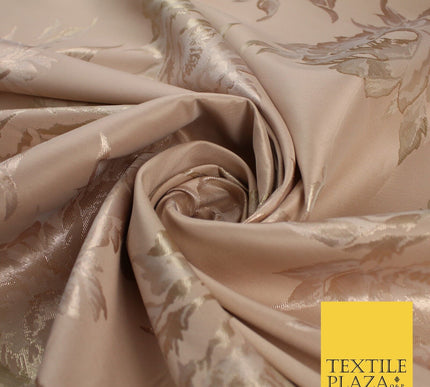 Dull Peach & Metallic Gold Floral Textured Brocade Jacquard Fabric 58" 10262