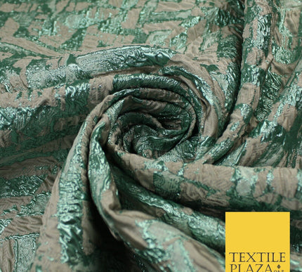 Beige & Metallic Mint Green Geometric Textured Brocade Jacquard Fabric 58" 10261