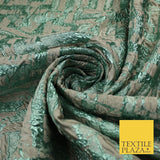 Beige & Metallic Mint Green Geometric Textured Brocade Jacquard Fabric 58" 10261