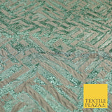 Beige & Metallic Mint Green Geometric Textured Brocade Jacquard Fabric 58" 10261
