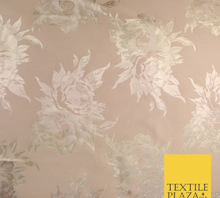 Dull Peach & Metallic Gold Floral Textured Brocade Jacquard Fabric 58" 10262