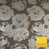 Slate Grey & Silver Metallic Floral Textured Brocade Jacquard Fabric 58" 10254