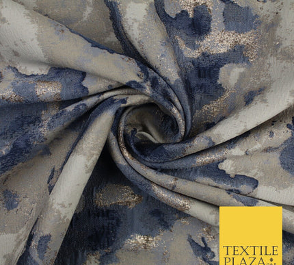 Oyster Base with Navy Gold Metallic Textured Brocade Jacquard Fabric 58" 10251