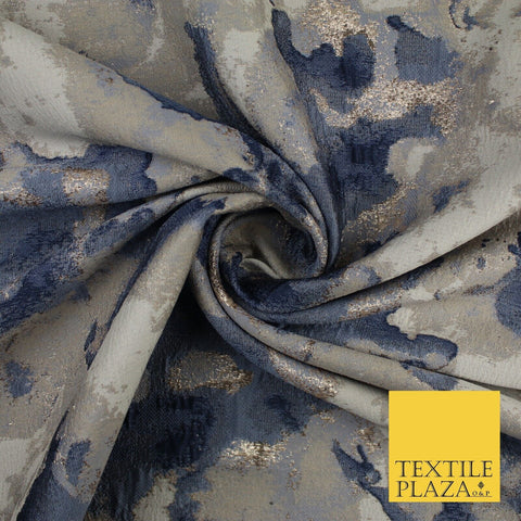 Oyster Base with Navy Gold Metallic Textured Brocade Jacquard Fabric 58" 10251