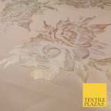 Dull Peach & Metallic Gold Floral Textured Brocade Jacquard Fabric 58" 10262
