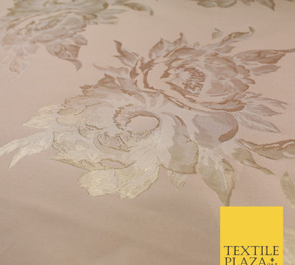 Dull Peach & Metallic Gold Floral Textured Brocade Jacquard Fabric 58" 10262