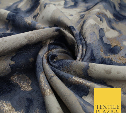 Oyster Base with Navy Gold Metallic Textured Brocade Jacquard Fabric 58" 10251