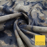 Oyster Base with Navy Gold Metallic Textured Brocade Jacquard Fabric 58" 10251