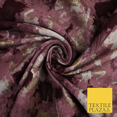 Mauve with Maroon & Gold Metallic Textured Brocade Jacquard Fabric 58" 10253