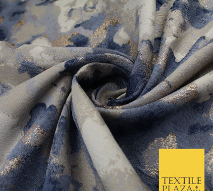 Oyster Base with Navy Gold Metallic Textured Brocade Jacquard Fabric 58" 10251