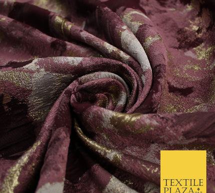 Mauve with Maroon & Gold Metallic Textured Brocade Jacquard Fabric 58" 10253