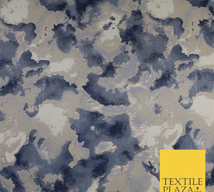 Oyster Base with Navy Gold Metallic Textured Brocade Jacquard Fabric 58" 10251