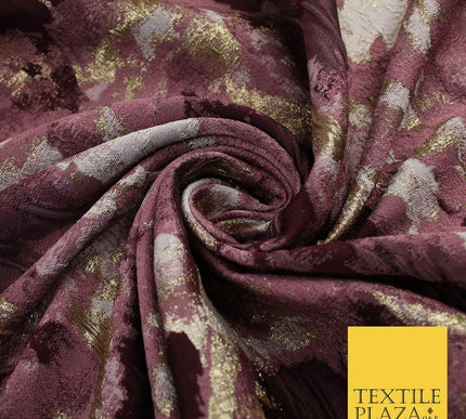 Mauve with Maroon & Gold Metallic Textured Brocade Jacquard Fabric 58" 10253
