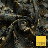 Grey Organza Base with Black & Gold Textured Brocade Jacquard Fabric 58" 10256