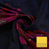 Navy Blue with Magenta & Red Metallic Flowers Brocade Jacquard Fabric 58" 10250