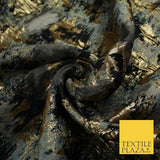 Grey Organza Base with Black & Gold Textured Brocade Jacquard Fabric 58" 10256