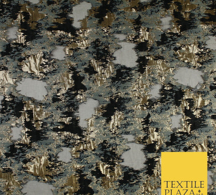 Grey Organza Base with Black & Gold Textured Brocade Jacquard Fabric 58" 10256