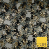 Grey Organza Base with Black & Gold Textured Brocade Jacquard Fabric 58" 10256