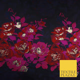 Navy Blue with Magenta & Red Metallic Flowers Brocade Jacquard Fabric 58" 10250